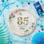 Floral & Gold Personalized 85th Custom ペーパープレート (パーティー)