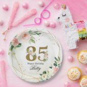 Floral & Gold Personalized 85th Custom ペーパープレート (パーティー)