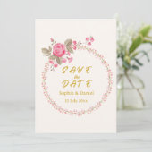Floral Gold Save the Date Card (スタンド正面)