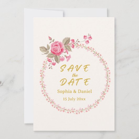 Floral Gold Save the Date Card (裏面)