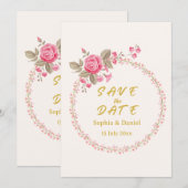 Floral Gold Save the Date Card (正面/裏面)