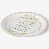 Floral Gold Script Sweet Sixteen Birthday  ペーパープレート (アングル)