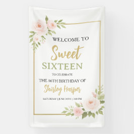 Floral Gold Script Sweet Sixteen Birthday  横断幕