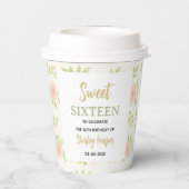 Floral Gold Script Sweet Sixteen Birthday 紙コップ (裏面)