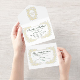 Floral Golden Foil Wedding invitation オールインワン招待状