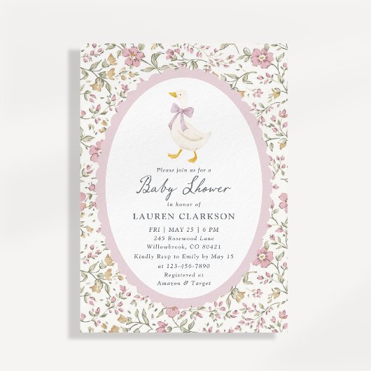 Floral Goose Baby Shower Invitation 招待状