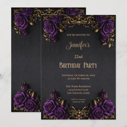 Floral Gothic Birthday Invitation 招待状 (正面/裏面)