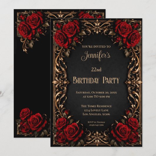 Floral Gothic Birthday Invitation 招待状 (正面/裏面)