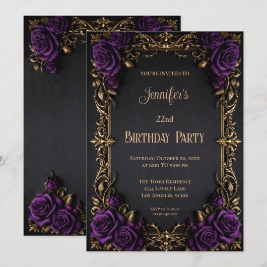 Floral Gothic Birthday Invitation 招待状 (正面/裏面)