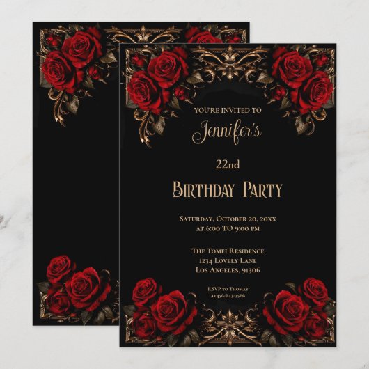 Floral Gothic Birthday Invitation 招待状 (正面/裏面)