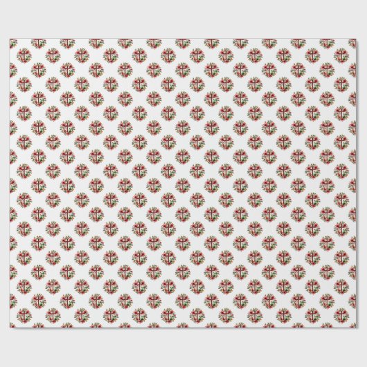 Floral Grace – Seamless Cross & Lily Wreath ラッピングペーパー (フラット)