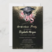 Floral Grad Cap, Bow Confetti Graduation Party 招待状 (正面)