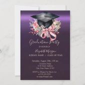 Floral Graduation Cap,Bow Purple Graduation  招待状 (正面)