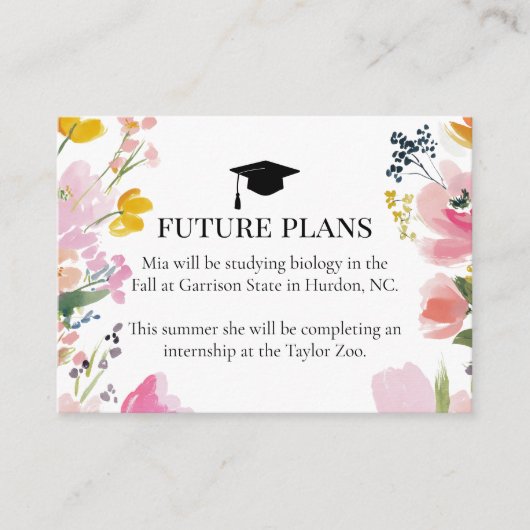 Floral Graduation Future Plans Invitation Insert エンクロージャーカード (正面)