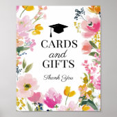 Floral Graduation Party Cards and Gifts Sign ポスター (正面)