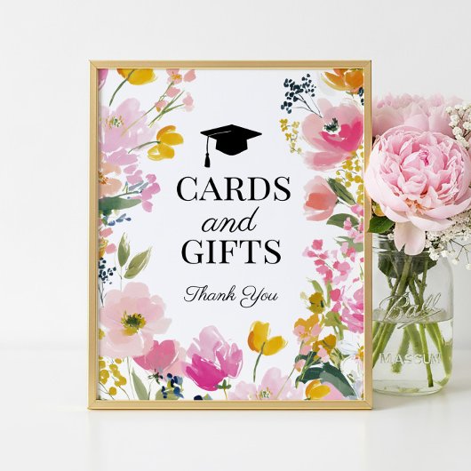 Floral Graduation Party Cards and Gifts Sign ポスター