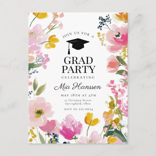 Floral Graduation Party Invitation 案内ポストカード (正面)