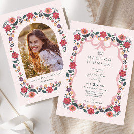 Floral Graduation Party Invitation Elegant Frame 招待状