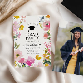 Floral Graduation Party Invitation Photo Back 招待状