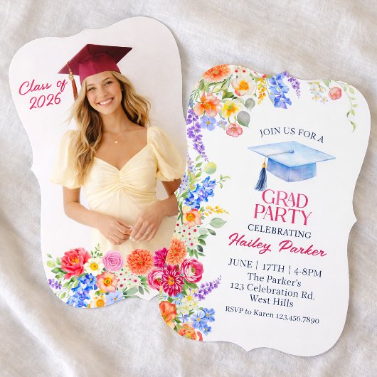 Floral Graduation Party Invitation Template  招待状