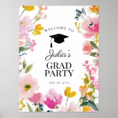 Floral Graduation Party Welcome Sign ポスター (正面)