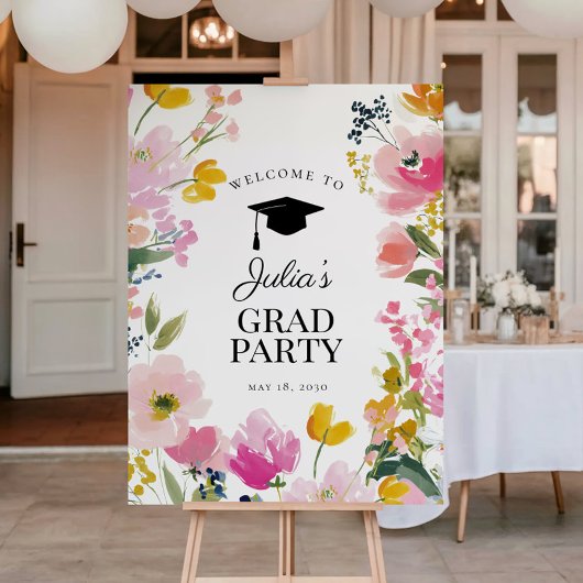 Floral Graduation Party Welcome Sign ポスター