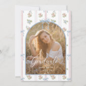 Floral Graduation Photo Announcement Card Blue Bow 招待状 (裏面)