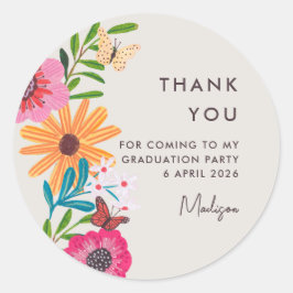 Floral Graduation Thank You Party Favor Sticker ラウンドシール