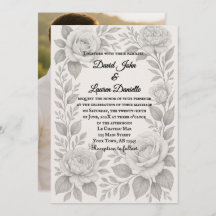 Floral Graphite Photo Wedding Invitation