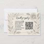 Floral Graphite QR Code Wedding RSVP Card (正面)