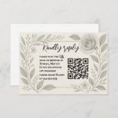 Floral Graphite QR Code Wedding RSVP Card (正面/裏面)
