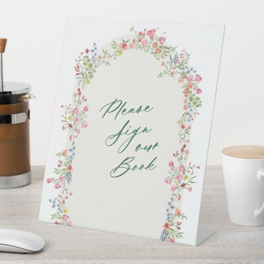 floral green arch guest book wedding 台座サイン (インサイチュ)
