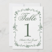 Floral Green Botanical Wedding Table Number 招待状 (正面)