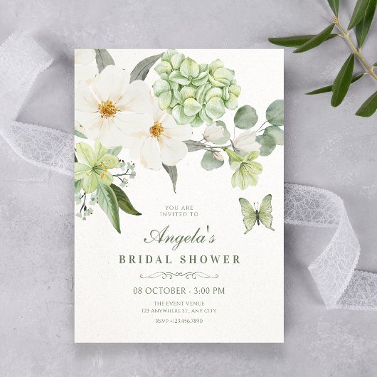 Floral green bridal shower 招待状