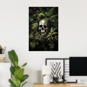 Floral Green Fern Skull Portrait Print, Dark ポスター (ホームオフィス)