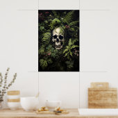 Floral Green Fern Skull Portrait Print, Dark ポスター (キッチン)