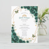Floral Green Gold Quinceanera Order of Events プログラム (スタンド正面)