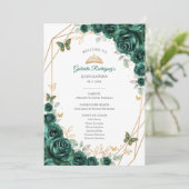 Floral Green Quinceanera Order of Events Program 招待状 (スタンド正面)