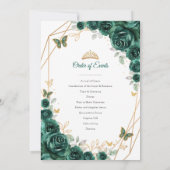 Floral Green Quinceanera Order of Events Program 招待状 (裏面)