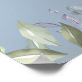 Floral Greenery Dusty Blue Wedding Welcome Sign ポスター (角)