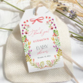 Floral Greenery Pink Bow Rustic Baby Shower ギフトタグ