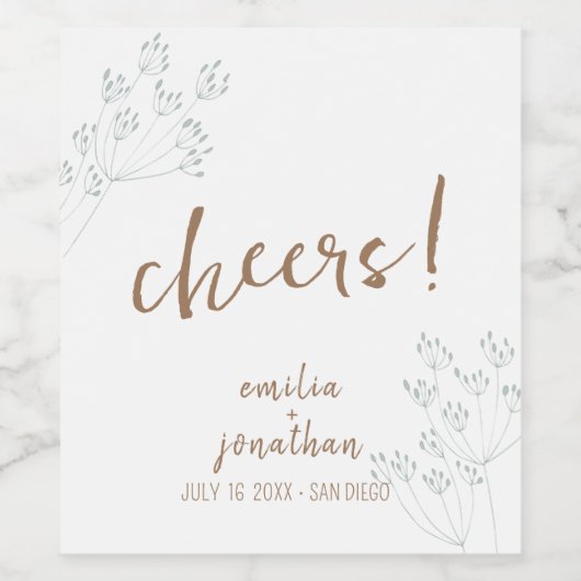 Floral Greenery Wedding ワインラベル (シングルラベル)