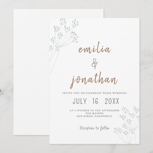 Floral Greenery Wedding 招待状 (正面/裏面)