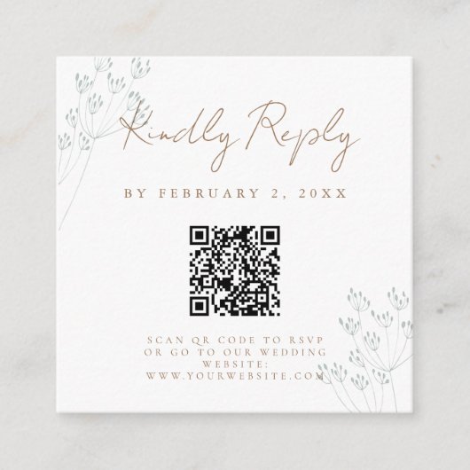 Floral Greenery Wedding Scan Code RSVP エンクロージャーカード (正面)