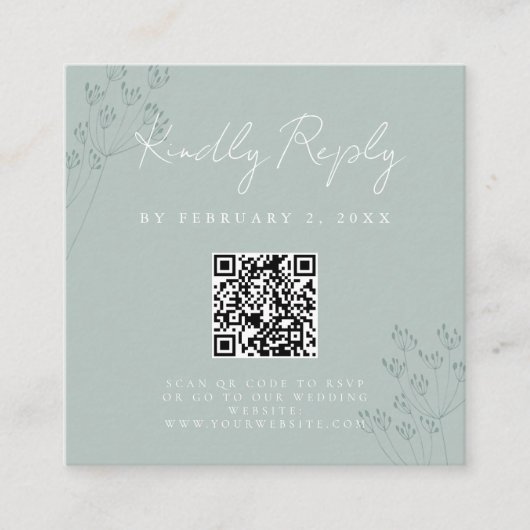 Floral Greenery Wedding Scan Code RSVP エンクロージャーカード (正面)