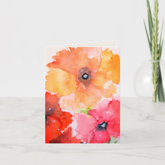 Floral Greeting Card | Red & Golden Garden Blooms カード (正面)