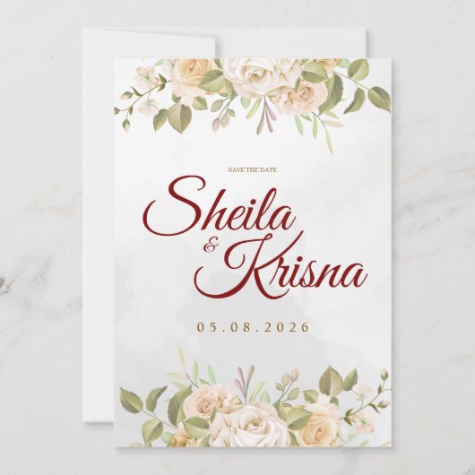 Floral Grey Maroon Elegance Wedding with Photo 招待状 (裏面)