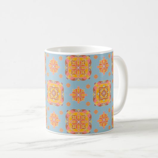 Floral Grid Ceramic Mug コーヒーマグカップ (正面右)