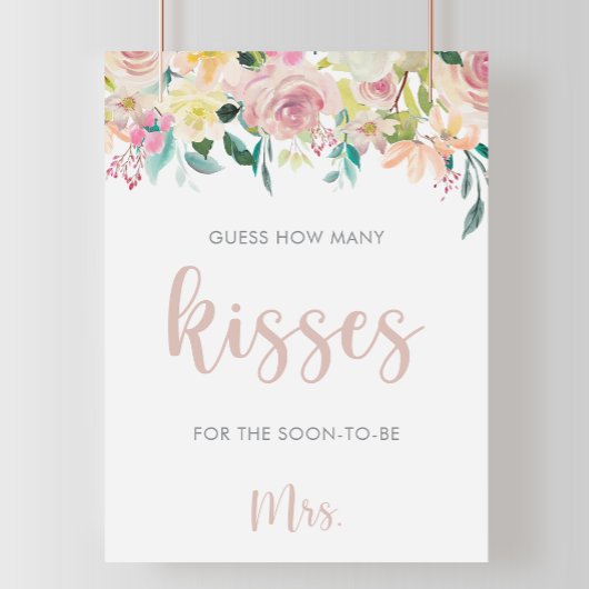 Floral Guess How Many Kisses Bridal Shower Game  ポスター