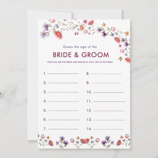 Floral Guess the Age Bridal Shower Game (正面)